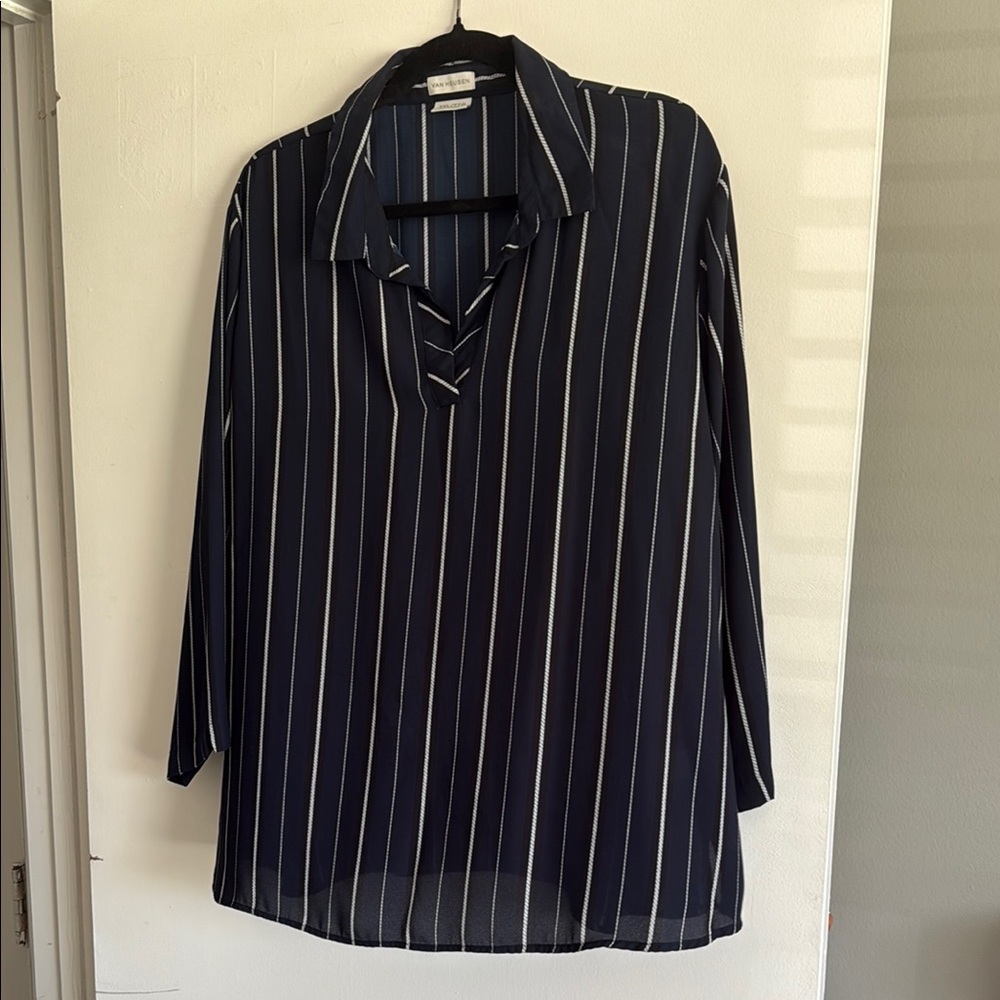 Van Heusen Blue 3/4 Sleeve Tie Front Blouse